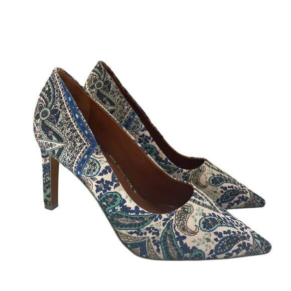 ZIMMERMANN Paisley Print Woven  Pointed Toe Slip On Pumps Turquoise 40 - Picture 1 of 8